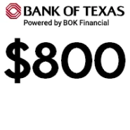 仅限德克萨斯州圣安东尼奥市】德克萨斯银行支票账户奖励 400 美元/800 美元
